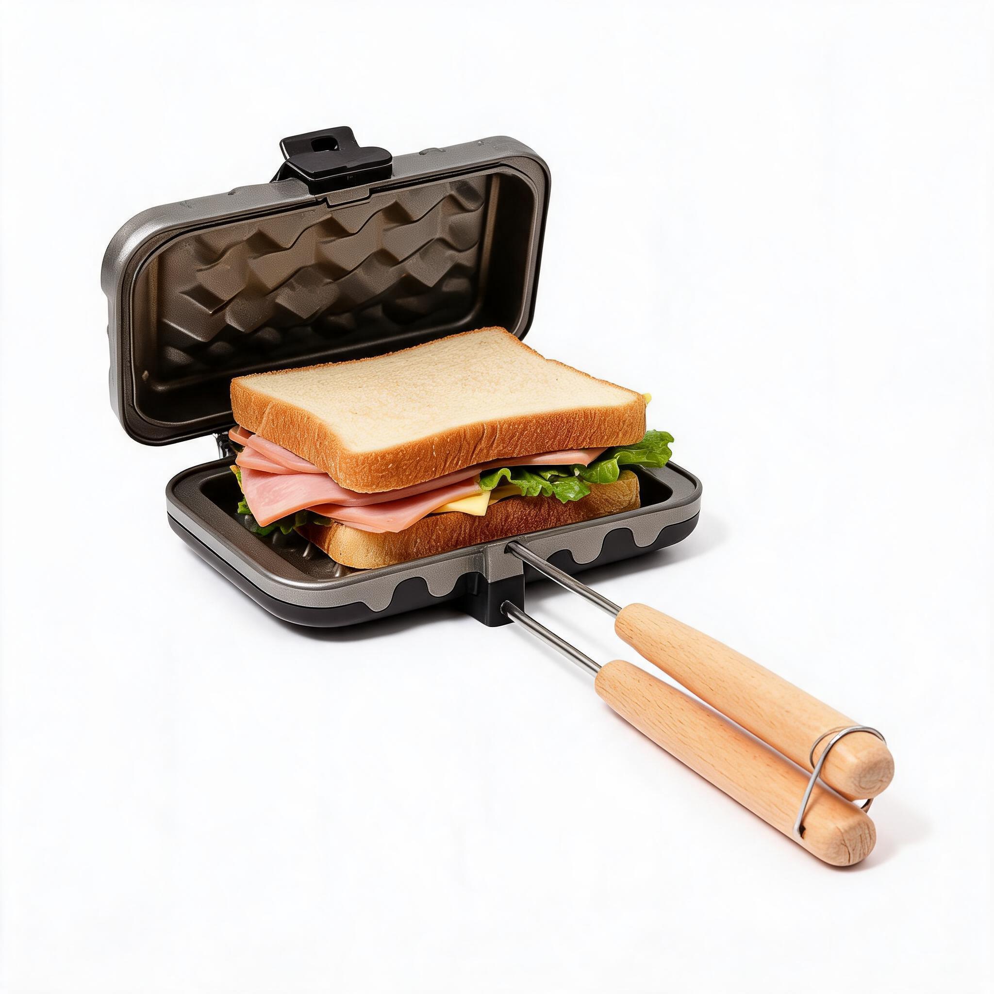 Toaster - Pembuat Sandwich dengan Pegangan Kayu, Wajan